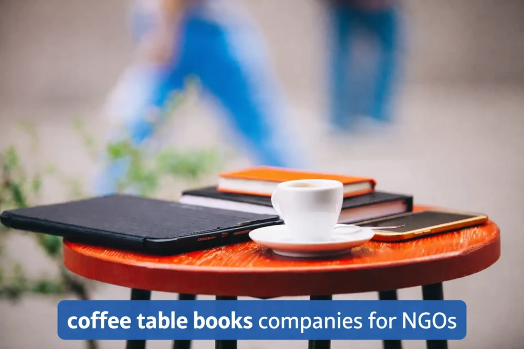 coffee table books ngos on the table with coffee cup